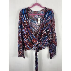 Anthropology Conditions Apply Laurie Deco Wrap Blouse Red White Blue Size XL Art
